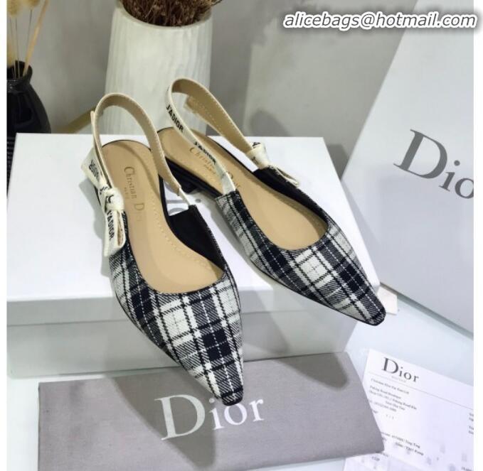 Grade Design Dior J'Adior Flat Slingback Pump in Grey Tartan Fabric G12212 2020