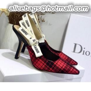 Discount Design Dior J'Adior High-Heel Slingback Pump in Red Tartan Fabric G12213 2020