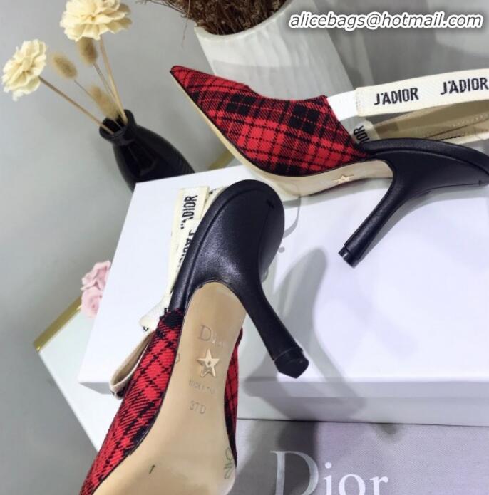 Discount Design Dior J'Adior High-Heel Slingback Pump in Red Tartan Fabric G12213 2020