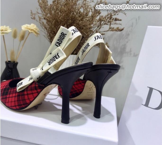 Discount Design Dior J'Adior High-Heel Slingback Pump in Red Tartan Fabric G12213 2020