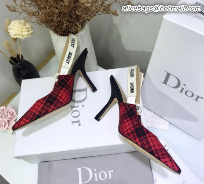 Discount Design Dior J'Adior High-Heel Slingback Pump in Red Tartan Fabric G12213 2020