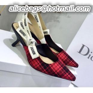 Best Price Dior J'Adior High-Heel Slingback Pump in Red Tartan Fabric G12214 2020