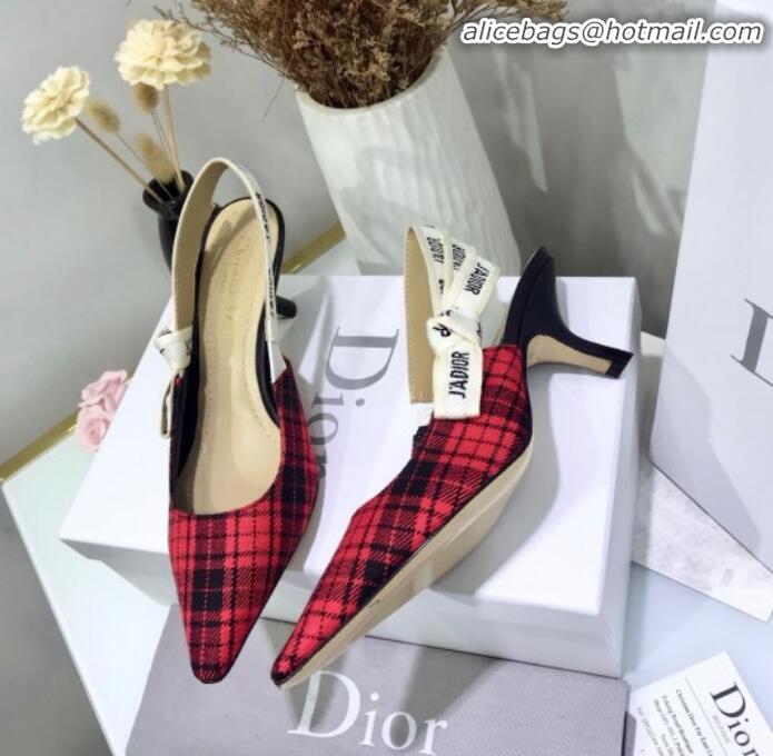 Best Price Dior J'Adior High-Heel Slingback Pump in Red Tartan Fabric G12214 2020