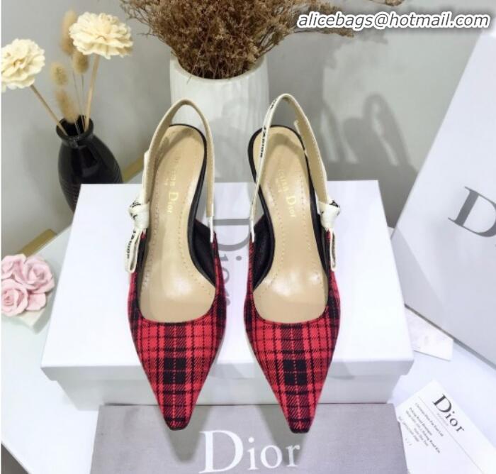 Best Price Dior J'Adior High-Heel Slingback Pump in Red Tartan Fabric G12214 2020