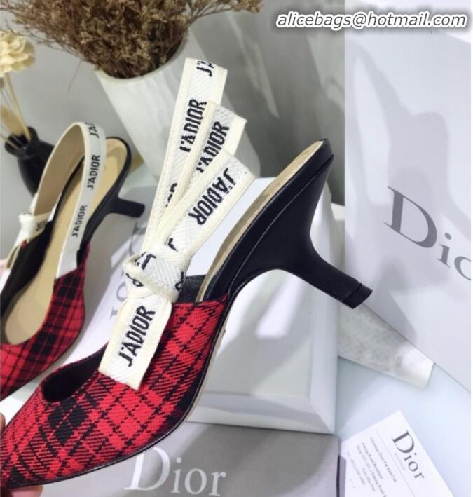 Best Price Dior J'Adior High-Heel Slingback Pump in Red Tartan Fabric G12214 2020