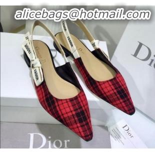 Low Price Dior J'Adior Flat Slingback Pump in Red Tartan Fabric G12215 2020