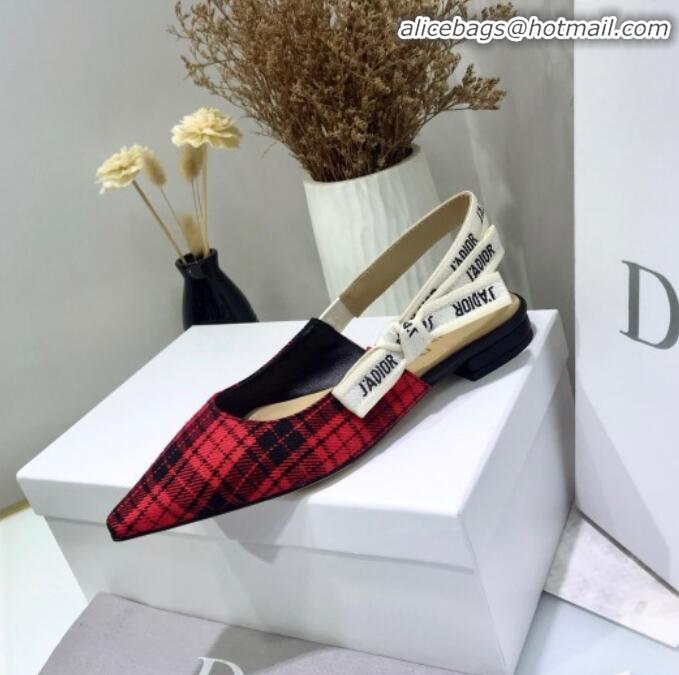 Low Price Dior J'Adior Flat Slingback Pump in Red Tartan Fabric G12215 2020