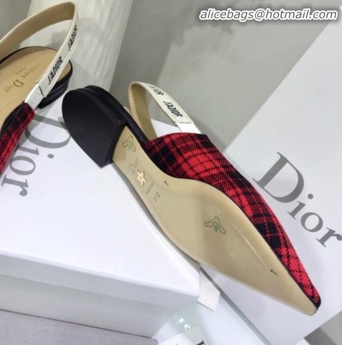 Low Price Dior J'Adior Flat Slingback Pump in Red Tartan Fabric G12215 2020