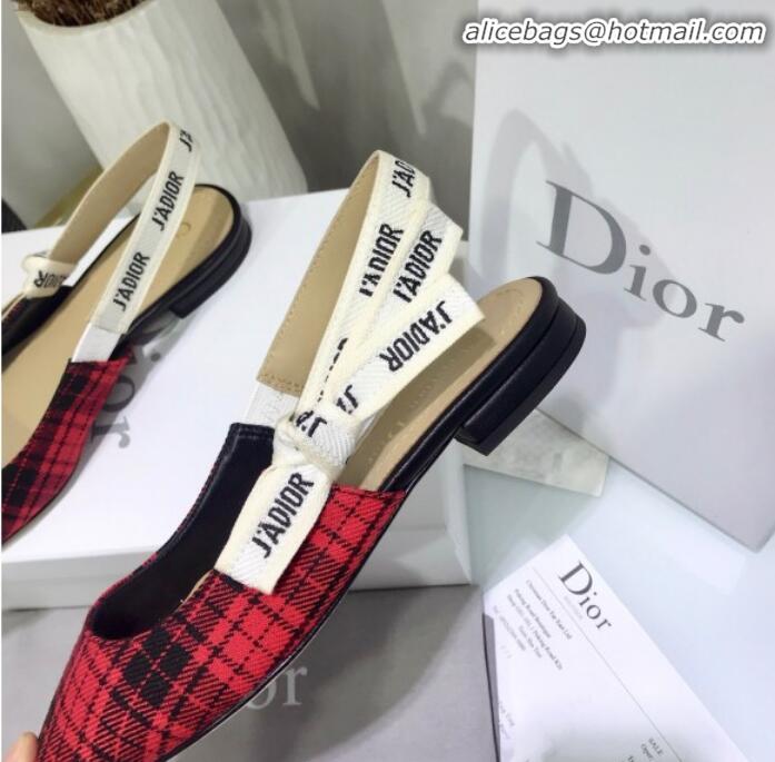 Low Price Dior J'Adior Flat Slingback Pump in Red Tartan Fabric G12215 2020