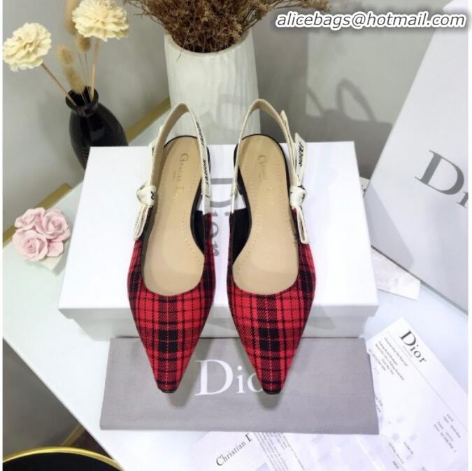 Low Price Dior J'Adior Flat Slingback Pump in Red Tartan Fabric G12215 2020