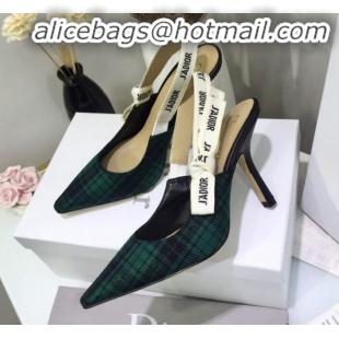 Top Grade Dior J'Adior High-Heel Slingback Pump in Green Tartan Fabric G12216 2020