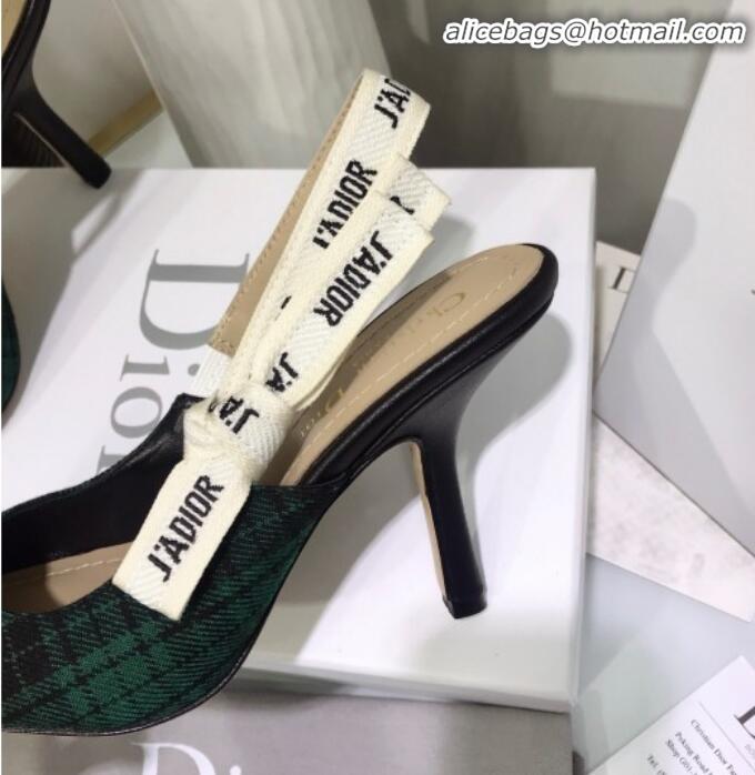 Top Grade Dior J'Adior High-Heel Slingback Pump in Green Tartan Fabric G12216 2020