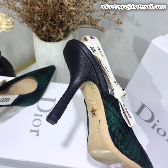 Top Grade Dior J'Adior High-Heel Slingback Pump in Green Tartan Fabric G12216 2020