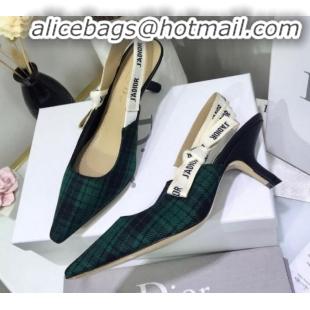 Lowest Price Dior J'Adior Mid-Heel Slingback Pump in Green Tartan Fabric G12217 2020