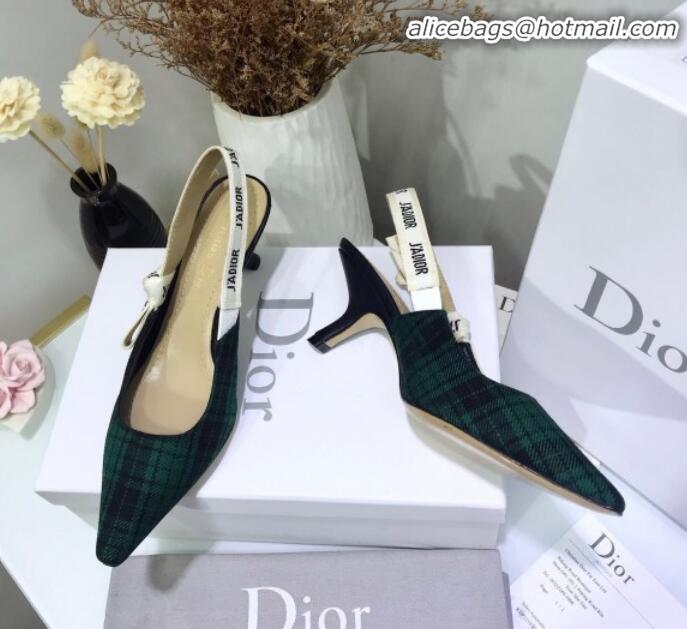 Lowest Price Dior J'Adior Mid-Heel Slingback Pump in Green Tartan Fabric G12217 2020