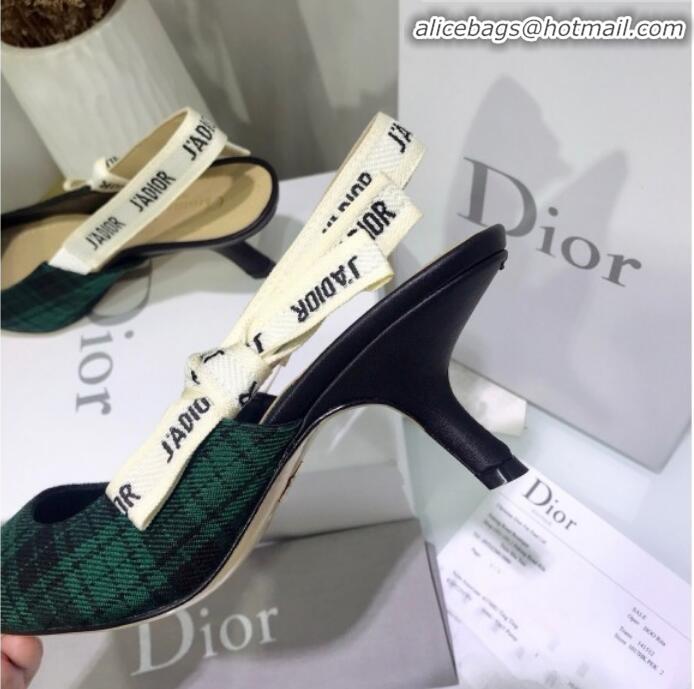 Lowest Price Dior J'Adior Mid-Heel Slingback Pump in Green Tartan Fabric G12217 2020