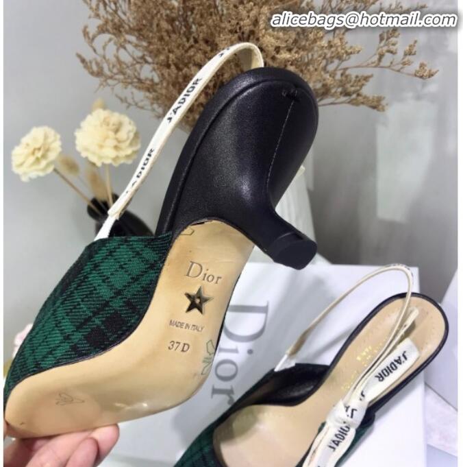 Lowest Price Dior J'Adior Mid-Heel Slingback Pump in Green Tartan Fabric G12217 2020