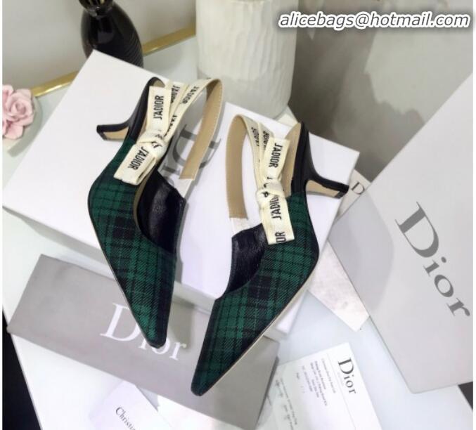 Lowest Price Dior J'Adior Mid-Heel Slingback Pump in Green Tartan Fabric G12217 2020