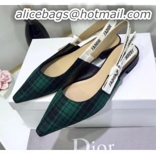 Well Crafted Dior J'Adior Flat Slingback Pump in Green Tartan Fabric G12218 2020