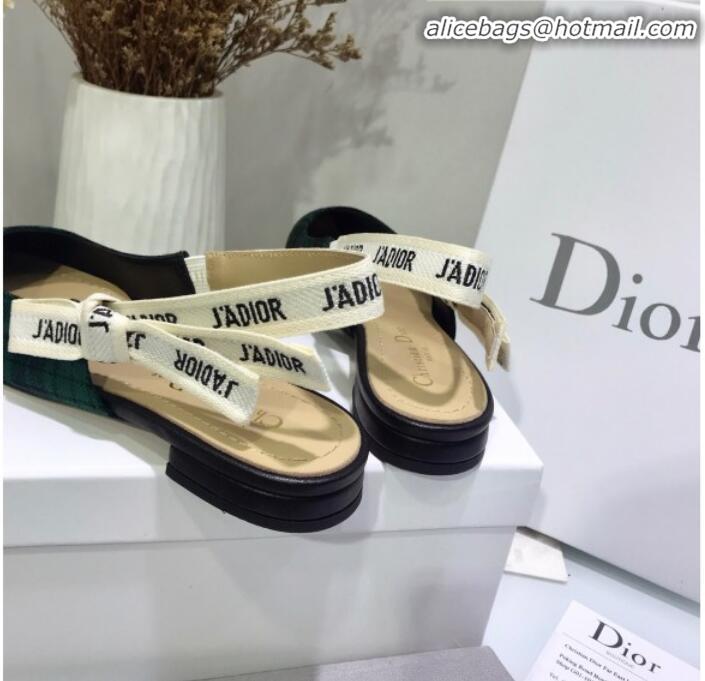 Well Crafted Dior J'Adior Flat Slingback Pump in Green Tartan Fabric G12218 2020