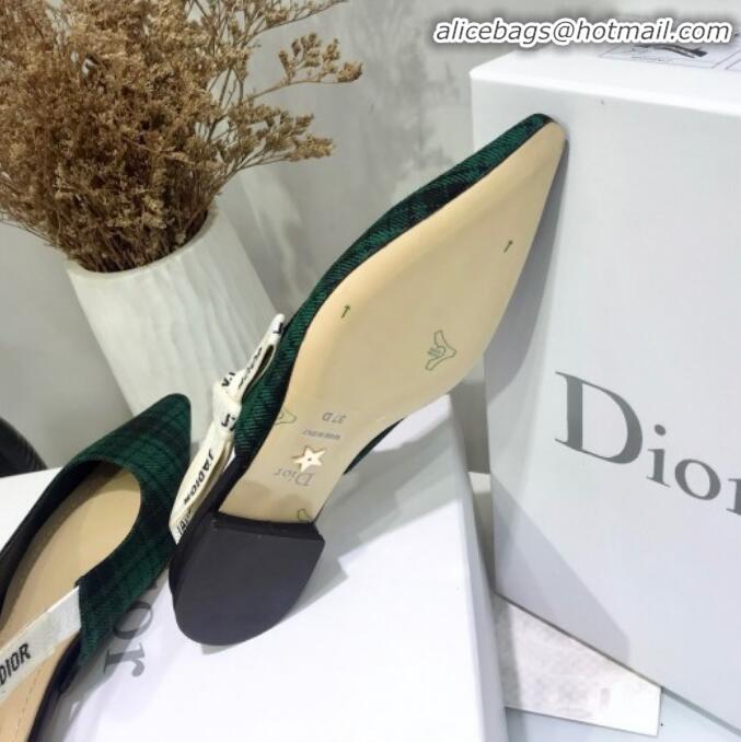 Well Crafted Dior J'Adior Flat Slingback Pump in Green Tartan Fabric G12218 2020