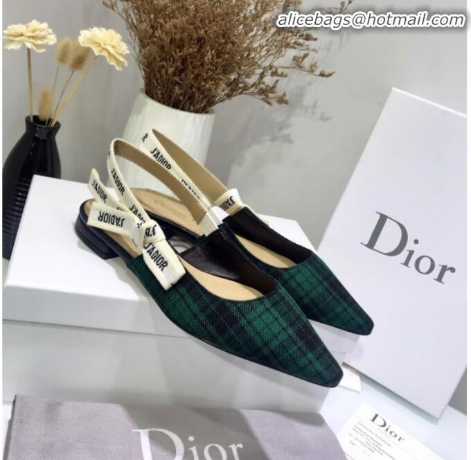 Well Crafted Dior J'Adior Flat Slingback Pump in Green Tartan Fabric G12218 2020