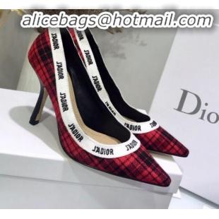 Top Design Dior J'Adior High-Heel Pump in Red Tartan Fabric and Embroidered Ribbon G12219 2020