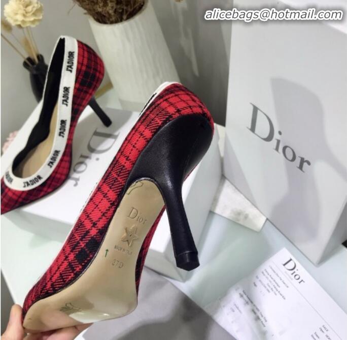 Top Design Dior J'Adior High-Heel Pump in Red Tartan Fabric and Embroidered Ribbon G12219 2020