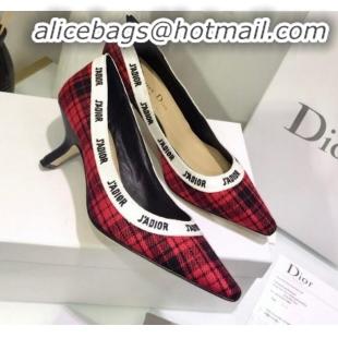 Good Product Dior J'Adior Mid-Heel Pump in Red Tartan Fabric and Embroidered Ribbon G12220 2020