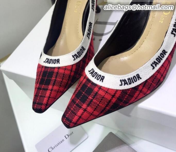 Good Product Dior J'Adior Mid-Heel Pump in Red Tartan Fabric and Embroidered Ribbon G12220 2020