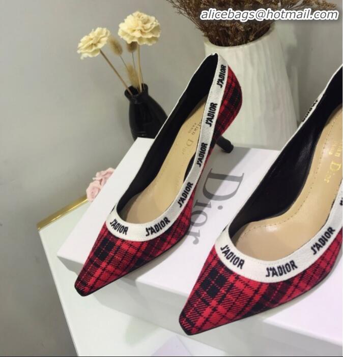 Good Product Dior J'Adior Mid-Heel Pump in Red Tartan Fabric and Embroidered Ribbon G12220 2020