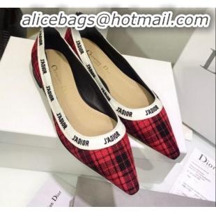 Good Taste Dior J'Adior Flat Pump in Red Tartan Fabric and Embroidered Ribbon G12221 2020