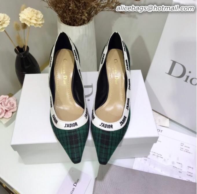 Luxury Dior J'Adior Mid-Heel Pump in Green Tartan Fabric and Embroidered Ribbon G12223 2020