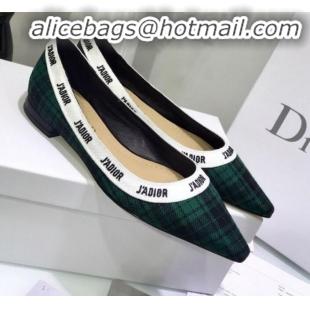 Discount Colorful Dior J'Adior Flat Pump in Green Tartan Fabric and Embroidered Ribbon G12223 2020