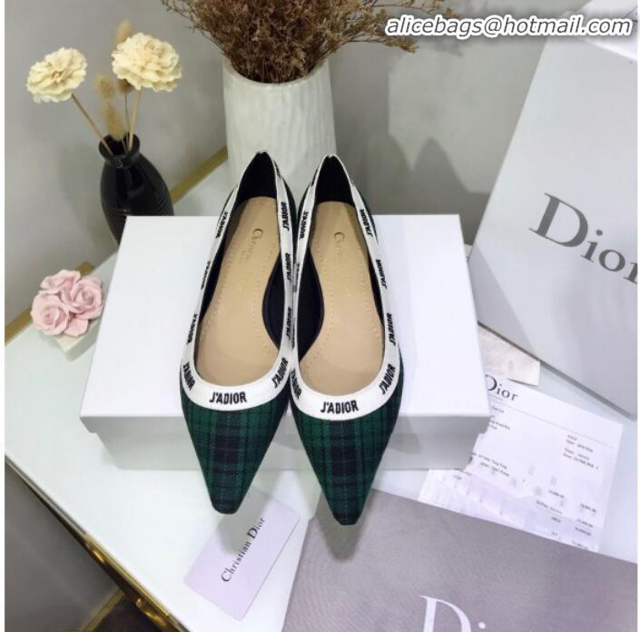 Discount Colorful Dior J'Adior Flat Pump in Green Tartan Fabric and Embroidered Ribbon G12223 2020