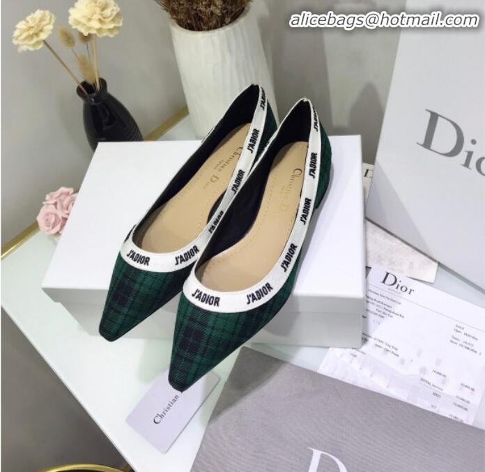 Discount Colorful Dior J'Adior Flat Pump in Green Tartan Fabric and Embroidered Ribbon G12223 2020