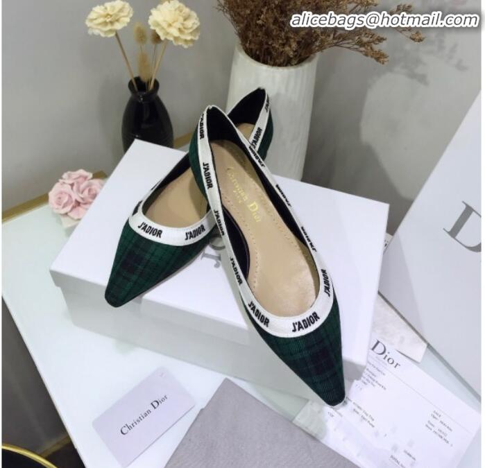 Discount Colorful Dior J'Adior Flat Pump in Green Tartan Fabric and Embroidered Ribbon G12223 2020