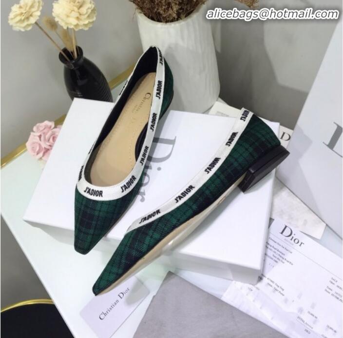 Discount Colorful Dior J'Adior Flat Pump in Green Tartan Fabric and Embroidered Ribbon G12223 2020