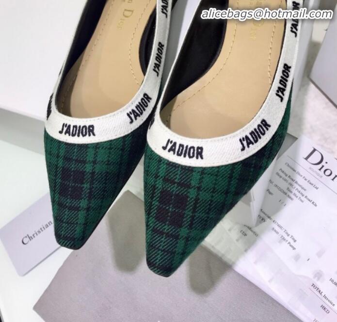 Discount Colorful Dior J'Adior Flat Pump in Green Tartan Fabric and Embroidered Ribbon G12223 2020