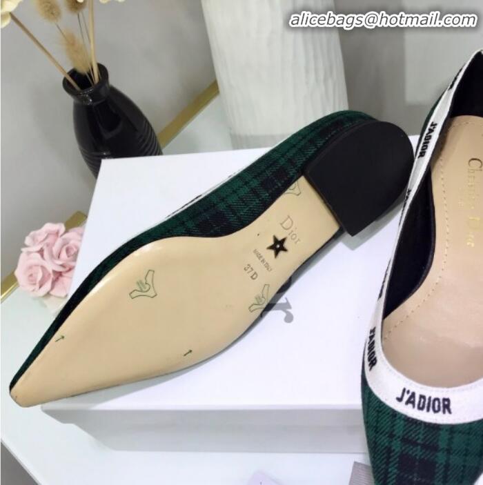 Discount Colorful Dior J'Adior Flat Pump in Green Tartan Fabric and Embroidered Ribbon G12223 2020