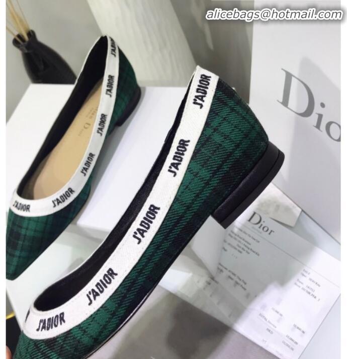 Discount Colorful Dior J'Adior Flat Pump in Green Tartan Fabric and Embroidered Ribbon G12223 2020