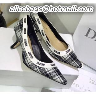 Popular Style Dior J'Adior Mid-Heel Pump in Grey Tartan Fabric and Embroidered Ribbon G12727 2020