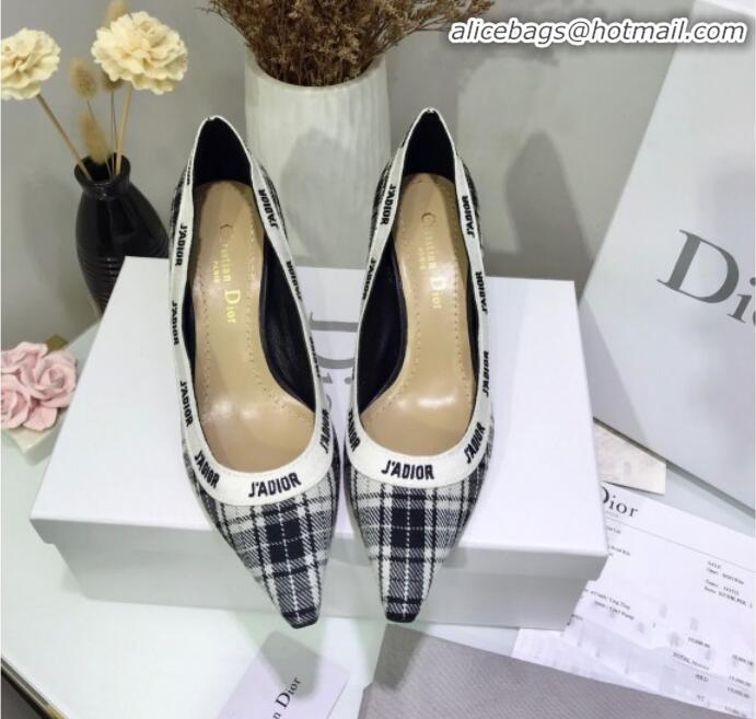 Popular Style Dior J'Adior Mid-Heel Pump in Grey Tartan Fabric and Embroidered Ribbon G12727 2020