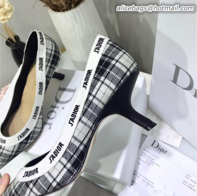 Popular Style Dior J'Adior Mid-Heel Pump in Grey Tartan Fabric and Embroidered Ribbon G12727 2020