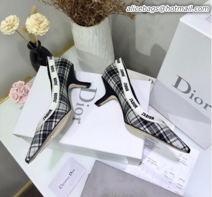 Popular Style Dior J'Adior Mid-Heel Pump in Grey Tartan Fabric and Embroidered Ribbon G12727 2020