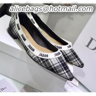 Unique Discount Dior J'Adior Flat Pump in Grey Tartan Fabric and Embroidered Ribbon G12728 2020