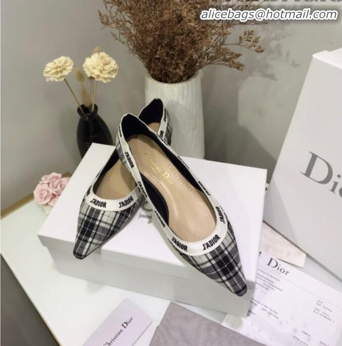 Unique Discount Dior J'Adior Flat Pump in Grey Tartan Fabric and Embroidered Ribbon G12728 2020