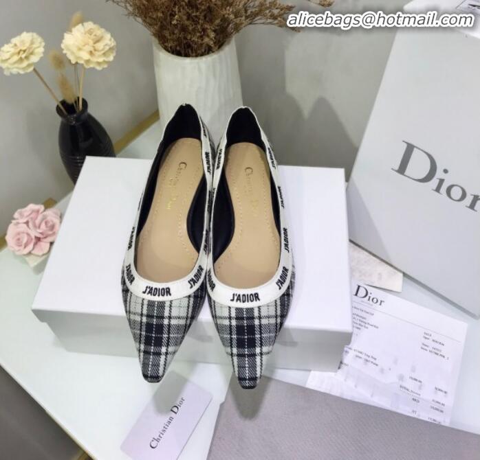 Unique Discount Dior J'Adior Flat Pump in Grey Tartan Fabric and Embroidered Ribbon G12728 2020