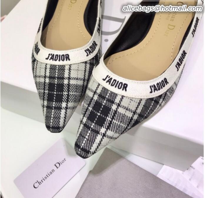 Unique Discount Dior J'Adior Flat Pump in Grey Tartan Fabric and Embroidered Ribbon G12728 2020