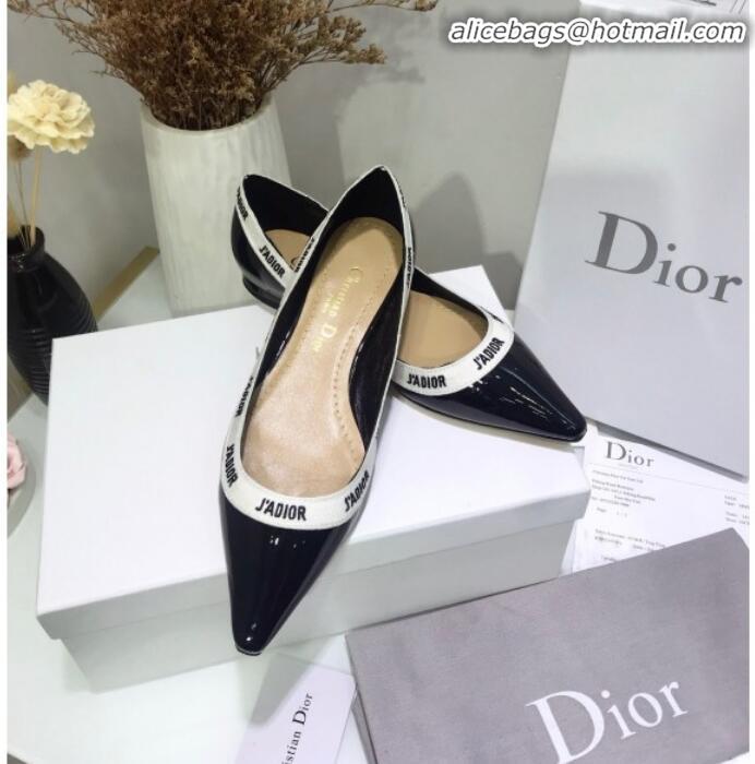 Good Product Dior J'Adior Flat Pump in Patent Calfskin and Embroidered Ribbon G12734 2020